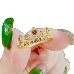 Women’s Crown Open Ring In Copper With Electroplated Gold Plating, Simple Style, Available In Red 5