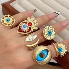 Devil's Eye Ring For Women With Bezel Setting, Electroplated Copper, 18K Real Gold Plated, Featuring Zircon Inlay