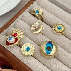Devil's Eye Ring For Women With Bezel Setting, Electroplated Copper, 18K Real Gold Plated, Featuring Zircon Inlay 2