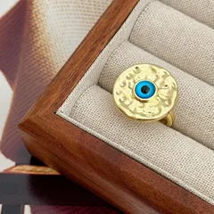 Devil's Eye Ring For Women With Bezel Setting, Electroplated Copper, 18K Real Gold Plated, Featuring Zircon Inlay 5