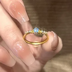 Women’s Electroplated Copper Ring With Blue Zircon Inlay, Perfect For Spring