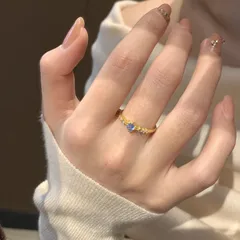 Women’s Electroplated Copper Ring With Blue Zircon Inlay, Perfect For Spring 2
