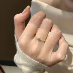 Women’s Electroplated Copper Ring With Blue Zircon Inlay, Perfect For Spring 4