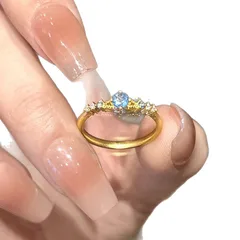 Women’s Electroplated Copper Ring With Blue Zircon Inlay, Perfect For Spring 5