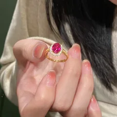 Women’s Electroplated Copper Ring With Golden Plated Finish And Zircon Inlay In Rose Red