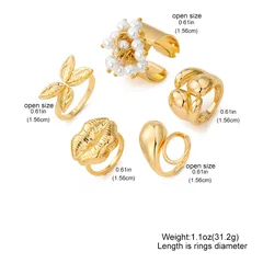 5 Pieces Set Of Electroplated Alloy Open Rings For Women Featuring Lips Design With Imitation Pearl Inlay 2