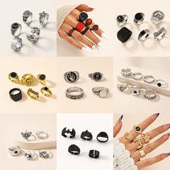 For Women Exaggerated Irregular Rings 1 Set In Gold Alloy Featuring Electroplated Craftsmanship