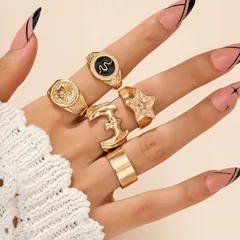 For Women Exaggerated Irregular Rings 1 Set In Gold Alloy Featuring Electroplated Craftsmanship 3