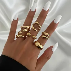 For Women 6 Pieces Exaggerated Irregular Open Rings In Gold Zinc Alloy 2