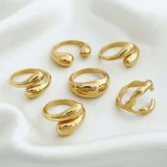 For Women 6 Pieces Exaggerated Irregular Open Rings In Gold Zinc Alloy 4