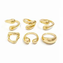 For Women 6 Pieces Exaggerated Irregular Open Rings In Gold Zinc Alloy 5