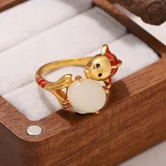 For Women Fish Pattern Ring In Red Featuring 18K Real Gold Plated With 0.03µm-0.05µm Thickness And Glass Inlay, 1 Piece 2