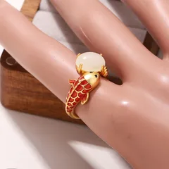 For Women Fish Pattern Ring In Red Featuring 18K Real Gold Plated With 0.03µm-0.05µm Thickness And Glass Inlay, 1 Piece 3