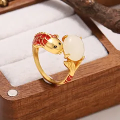 For Women Fish Pattern Ring In Red Featuring 18K Real Gold Plated With 0.03µm-0.05µm Thickness And Glass Inlay, 1 Piece 4