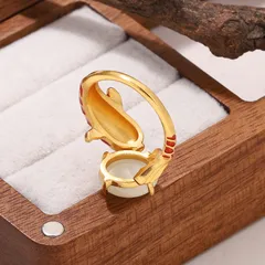 For Women Fish Pattern Ring In Red Featuring 18K Real Gold Plated With 0.03µm-0.05µm Thickness And Glass Inlay, 1 Piece 5