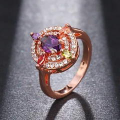 Women’s Flowers Ring With Artificial Gemstones And Zircon Inlay, Available In Colour, Perfect For New Year