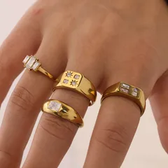 Women’s Geometric Rings In 304 Stainless Steel With 18K Gold Plated Finish And Zircon Inlay 2