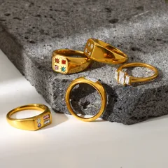 Women’s Geometric Rings In 304 Stainless Steel With 18K Gold Plated Finish And Zircon Inlay 4