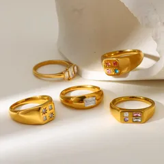 Women’s Geometric Rings In 304 Stainless Steel With 18K Gold Plated Finish And Zircon Inlay 5