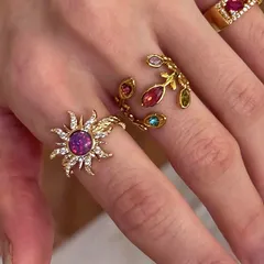 Gold Alloy Women's Flowers Ring For Women Featuring Asymmetrical Craftsmanship And Zircon Inlay 2