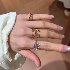 Gold Alloy Women's Flowers Ring For Women Featuring Asymmetrical Craftsmanship And Zircon Inlay 4