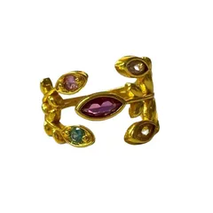 Gold Alloy Women's Flowers Ring For Women Featuring Asymmetrical Craftsmanship And Zircon Inlay 5