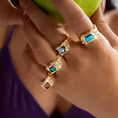 For Women 4 Pieces Set Gold Alloy Rings Featuring Irregular Pattern With Folds Design 3