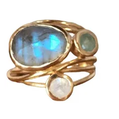 For Women Gold Alloy Shell Ring Featuring 24K Real Gold Plated Electroplated Finish With Moonstone Inlay 4