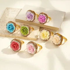 For Women 22K Real Gold Plated Alloy Open Ring With Rhinestones Featuring 0.03µm Thick Coating, 1 Pc/Package