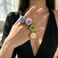 For Women 22K Real Gold Plated Alloy Open Ring With Rhinestones Featuring 0.03µm Thick Coating, 1 Pc/Package 2