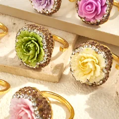 For Women 22K Real Gold Plated Alloy Open Ring With Rhinestones Featuring 0.03µm Thick Coating, 1 Pc/Package 3