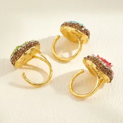For Women 22K Real Gold Plated Alloy Open Ring With Rhinestones Featuring 0.03µm Thick Coating, 1 Pc/Package 5