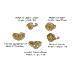 Women’s Human Pattern Ring With Bezel Setting, Electroplated Copper Base, 18K Real Gold Plated, Featuring Zircon Inlay 2