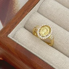 Women’s Human Pattern Ring With Bezel Setting, Electroplated Copper Base, 18K Real Gold Plated, Featuring Zircon Inlay 5