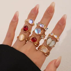For Women 1 Set Irregular Rings In Gold Alloy With Electroplated Finish And Artificial Gemstones
