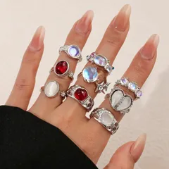 For Women 1 Set Irregular Rings In Gold Alloy With Electroplated Finish And Artificial Gemstones 2