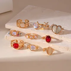 For Women 1 Set Irregular Rings In Gold Alloy With Electroplated Finish And Artificial Gemstones 3