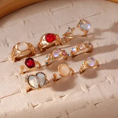 For Women 1 Set Irregular Rings In Gold Alloy With Electroplated Finish And Artificial Gemstones 4