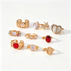 For Women 1 Set Irregular Rings In Gold Alloy With Electroplated Finish And Artificial Gemstones 5