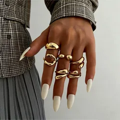 For Women Irregular Gold Metal Rings Featuring Electroplated Finish