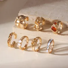 For Women 7 Pieces Irregular Rings In Gold With KC Golden Plated Finish 0.01µm Featuring Artificial Gemstones 2
