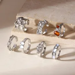 For Women 7 Pieces Irregular Rings In Gold With KC Golden Plated Finish 0.01µm Featuring Artificial Gemstones 3