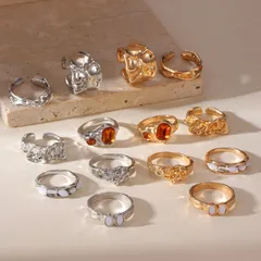 For Women 7 Pieces Irregular Rings In Gold With KC Golden Plated Finish 0.01µm Featuring Artificial Gemstones 4