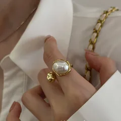 For Women Irregular Open Rings In Gold Metal Featuring Baroque Pearl Inlay