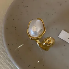 For Women Irregular Open Rings In Gold Metal Featuring Baroque Pearl Inlay 4
