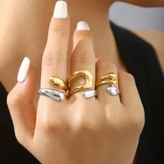 For Women Irregular Rings Featuring Waterproof Non Tarnish 304 Stainless Steel With 18K Gold Plated PVD Coated 0.03µm Thickness 2