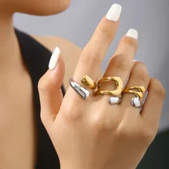 For Women Irregular Rings Featuring Waterproof Non Tarnish 304 Stainless Steel With 18K Gold Plated PVD Coated 0.03µm Thickness 3