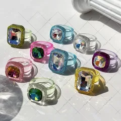 Women’s New Style Quadrilateral Acrylic Ring With Rhinestone Inlay In Colour