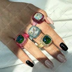 Women’s New Style Quadrilateral Acrylic Ring With Rhinestone Inlay In Colour 2
