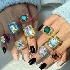 Women’s New Style Quadrilateral Acrylic Ring With Rhinestone Inlay In Colour 3